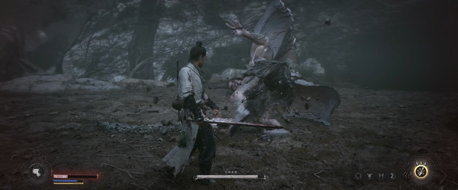The swordsman faces the Grand Clam Lord with shell shattered