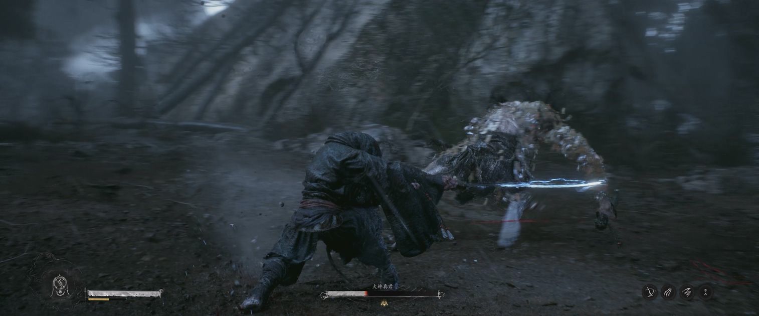 The possessed ghost form fights the Grand Clam Lord with a glowing spectral blade